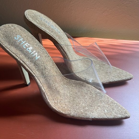 NWOT Womens Clear Cork Shein Stiletto Slip on heels - Picture 4 of 6